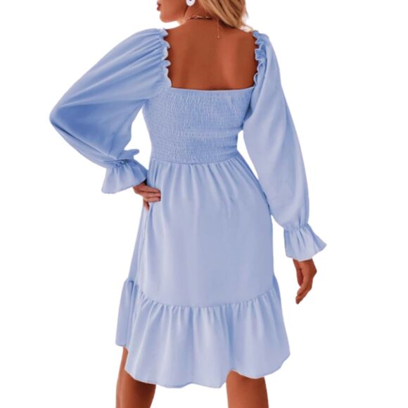 Periwinkle Off Shoulder Ruffle Hem Dress Square Neck Smocked - Picture 3 of 11